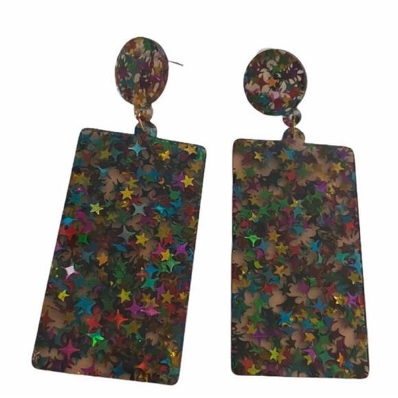Jewelry - Colorful Glitter Stars Drop Earrings